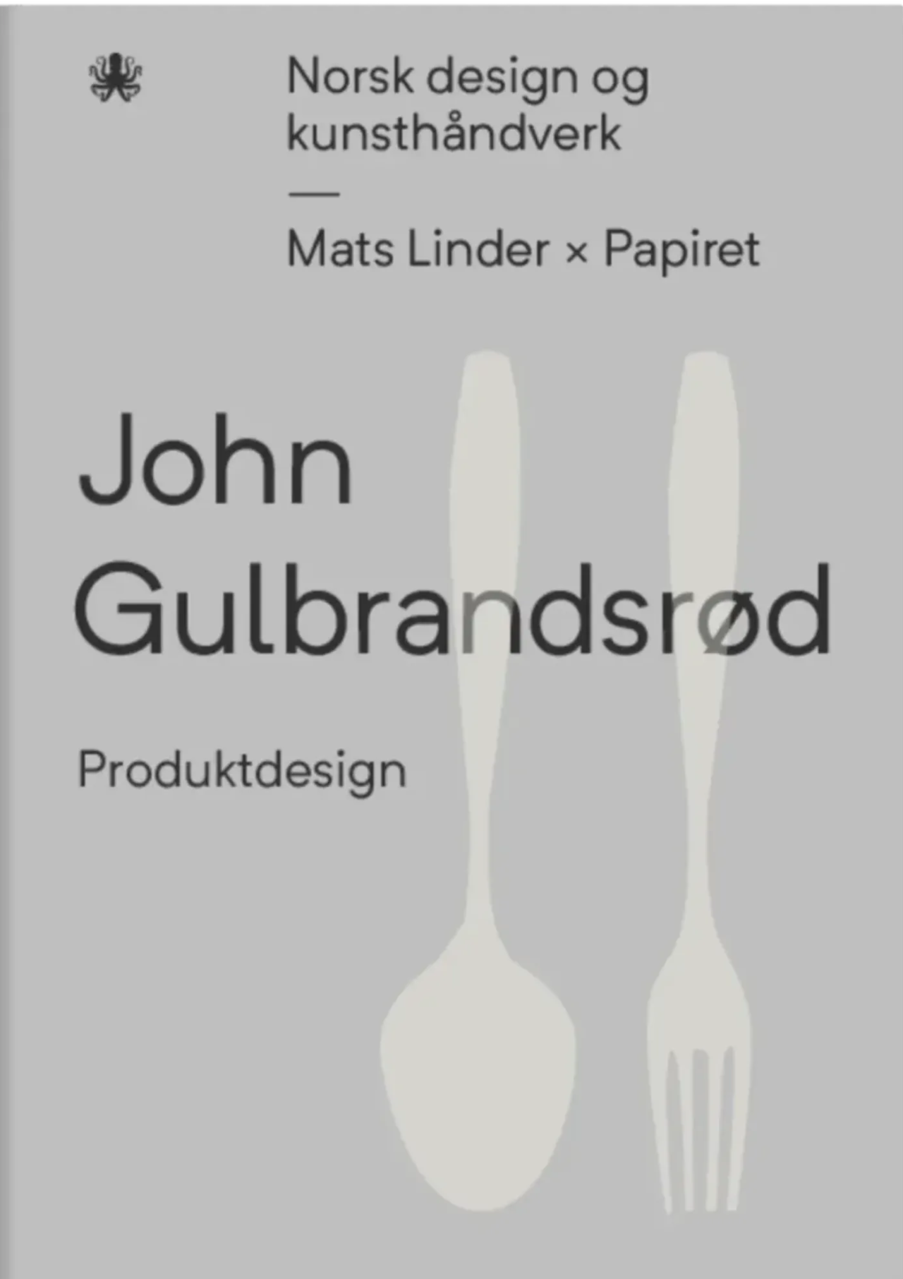 Grey book cover with outline of a spoon and fork